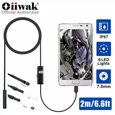 6.6FT USB Endoscope Camera 7mm Mini Borescope Soft Wire 6 LEDS IP67 For Android • $10.49