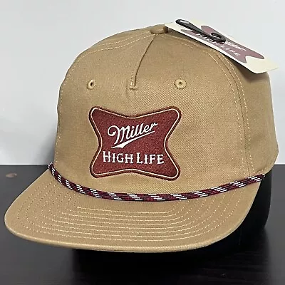 NEW! Miller High Life Beer Snapback Hat Cap Beige/Tan Adjustable Trucker Rope • $15.99