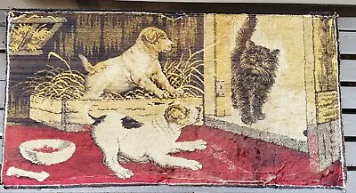 $49.99 • Buy Antique Vtg Rug Runner Dogs And Cat Victorian Animal Barn Decor Textile Tapestry