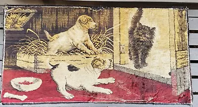 Antique Vtg Rug Runner Dogs And Cat Victorian Animal Barn Decor Textile Tapestry • $49.99