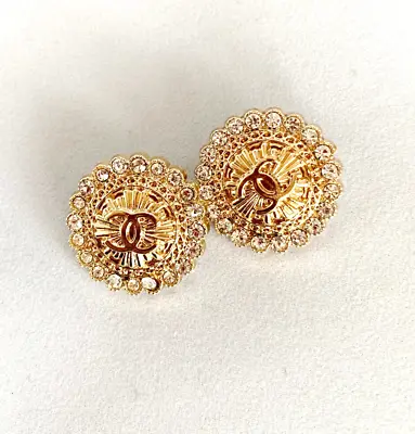 CHANEL Auth Vintage Buttons Set Of 2(Two) 28mm Gold Tone With White Crystals • $59