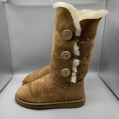 UGG Boots Women’s Size 8 Bailey Button Triplet II 1873 Chestnut Brown • £29.14