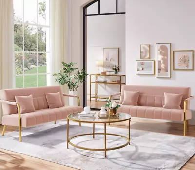 Loveseat Sofa Velvet Couch Futon 2 Seater Pink Bedroom Apt Small Space Compact • $189.99