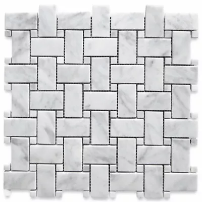 C650XP Carrara White Marble Basketweave Mosaic Tile White Dots Polished 1x2 • $14.99