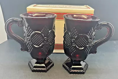 Vintage Avon 1876 Cape Cod Ruby Red 2 Pedestal Mugs In Original Box • $7.97