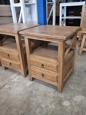 Pair Of Large Hamptons French Provincial Bedside Tables Cross Sides  • $699