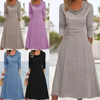 Ladies Maxi Dresses Long Sleeve Dress Women Sexy Crew Neck Party Casual T Shirt • $40.99