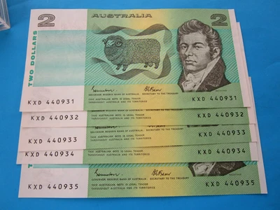 $0.99 • Buy 1985 Johnston/Fraser Sequential $2 Notes X 5. R89