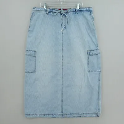 VTG Zana Di Denim Cargo Midi Skirt Size 18 Light Blue Pockets Tie 90s Y2K Grunge • $39.99
