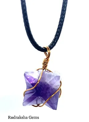 £6.99 • Buy Reiki Energy Charged Amethyst Star Merkaba Crystal Copper Pendant Healing Calms