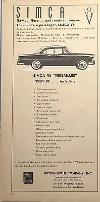 Simca Of France European Auto Versailles Los Angeles CA Vintage Print Ad 1956 • $10.77