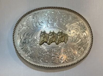 Vintage 3 Horse Heads MONTANA SILVERSMITHS Cowboy Western  Buckle • $65