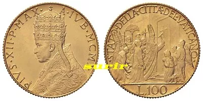 VATICAN Pius XII (1939-1958) 100 Lire Gold 1950 Gem BU • $625