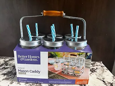 Mason Jars With Lids Straws And Caddy: NEW Better Homes & Gardens 7 Piece Set • $10
