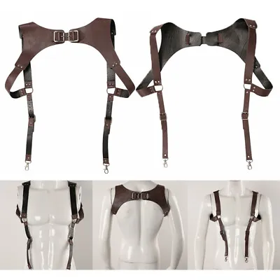 Brown Vintage PU Leather Suspenders Braces Shoulder Strap Belt Harness For Men • $14.55