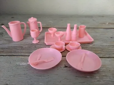 Vintage 1993 Meritus ? Dollhouse Kitchen Pink Dishes Pitcher Soda Pop Plate Lot  • $18.25