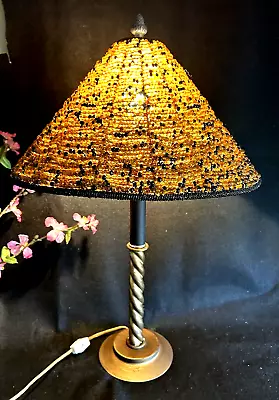 VINTAGE Metal Table Lamp With Beaded Shade 22  Tall • $154.50