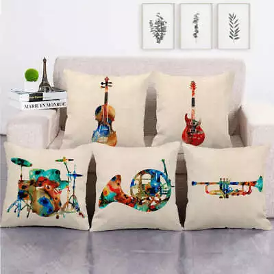 Music Throw Cushion Covers Colorful Note Guitar Violin Pillow Case Home Decor • £4.79