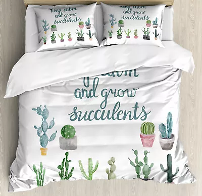 Keep Calm Duvet Cover Set Grow Succulents Plant Pot • £32.99