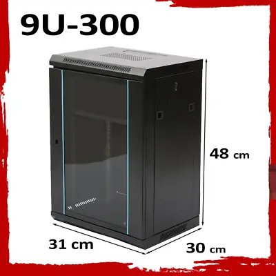 9U-300mm Deep Black Wall Mounted 10  Data Cabinet For Home Networking • £79.99
