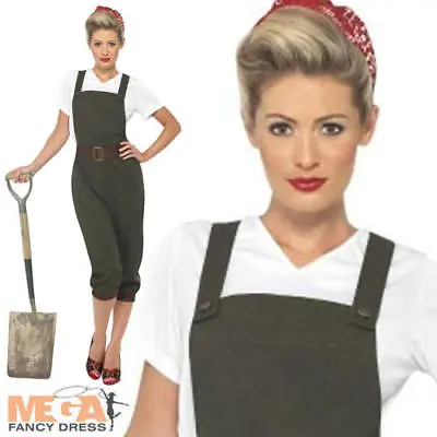 Land Girl Fancy Dress British History 1940s Ladies Costume Army Outfit UK 8-16 • £31.99