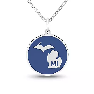 Tokemoti 925 Sterling Silver Michigan State Blue Enamel Pendant Necklace • $24.95