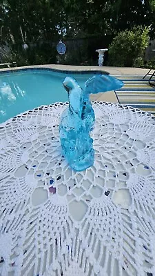 Mosser Glass Bird In Flight Peacock Blue Figurine • $55