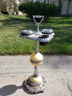 Vintage Smoking Stand NICKEL GLASS Art Deco Floor Ashtray Cigar Antique • $120