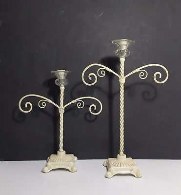 Vintage Set Of 2 Wrought Iron Candlestick Holders Candelabra French Shabby Chic • $45