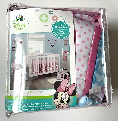 3 Piece Disney Minnie Mouse Loves Dots Crib Bedding Set And Keepsake Storage Box • $44.99