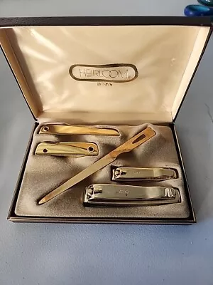 Vintage Heirloom By Trim Gold Tone 5-Nail Clippers Manicure & Pedicure Set &Case • $17.47