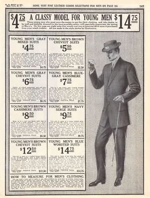 Vintage Print Ad Young Men's Suits Overcoats Edwardian Fashion 1910s Macy's 1911 • $8.94