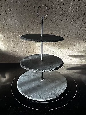 3 Tier Natural Slate Cake Stand For Afternoon Tea. Boxed. New . • £8