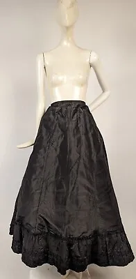 Victorian 19th C Black Silk Taffeta Bustle Skirt W Ruffle Bottom • $162.75