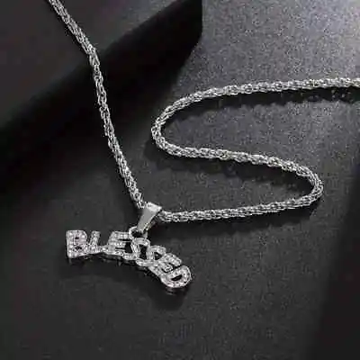 Fashion Silvery Hip Hop Rock BLESSED Pendant Necklace Gift Trendy Jewelry Unique • $12.98