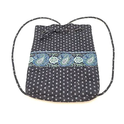 Vera Bradley Seaport Navy Blue Floral Quilted Drawstring Backpack Travel Bag • $21.02