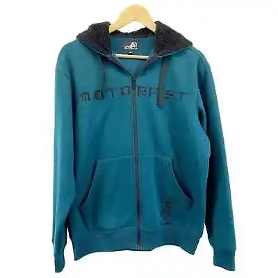 Motorfist Mens S Hoodie Sweatshirt Full Zip Teal Blue Black Faux Fur Lined Logo  • $28.99