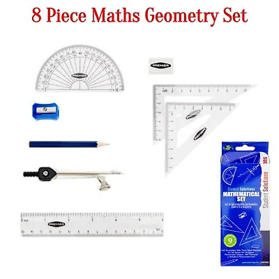 Maths Geometry Set 8 Piece School College Mathematical Instruments Compass Ruler • £4.49