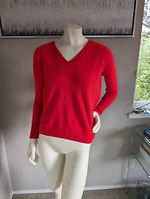 J. Crew Red V-Neck Boyfriend 100% Cashmere Sweater • $85