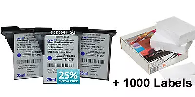 £39.90 • Buy 3 Pack Pitney Bowes Blue Compatible Ink Cartridge DM50 K700 Series + 1000 Labels