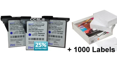 £39.90 • Buy 3 Pack Pitney Bowes Blue Compatible Ink Cartridge DM50 K700 Series + 1000 Labels