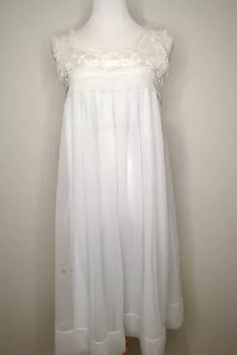 VTG Lady Leonora Nylon White Laces Sheer Cliffon Slip Long Nightgown Womens Sz S • $15