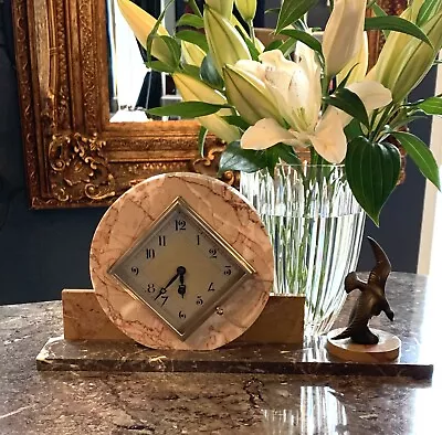 Superb Solid Multi Marble French Art Deco Mantel Clock By Samuel Marti C.1930’s • $429.56