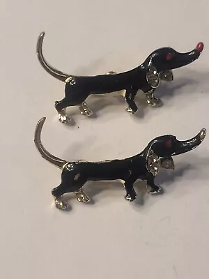 Vintage Dachshund PIN Brooches Pinback Gold Silver Enamel Wiener Dog Set Of 2  • £38.55