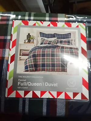 Martha Stewart Navy Plaid Flannel Full/queen Duvet Cover 760ep • $45.06