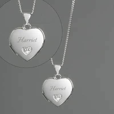 Personalised Children's Sterling Silver & Cubic Zirconia Heart Locket Necklace  • £39.95