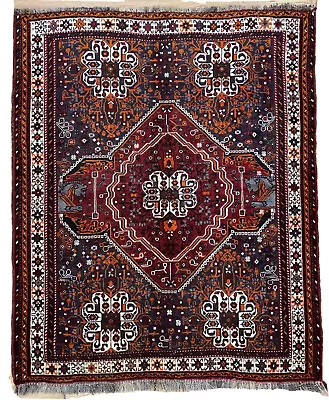 Rare Antique Original Qashqai Handmade All Wool Veg Dye Shira Z Rug 5x6 Square • $950