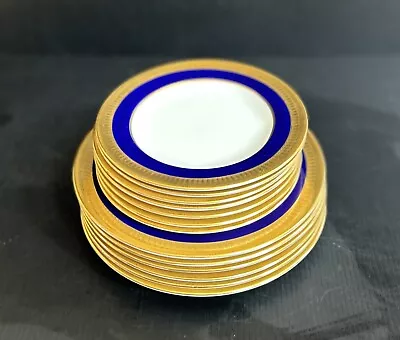 13 Pieces Antique Mintons Gold Encrusted Cobalt Blue Dessert/butter Plates • $225