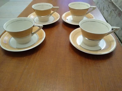 £11 • Buy 4 X Lovely Vintage Art Deco Solian Ware Soho Pottery Striped Cups And Saucers 