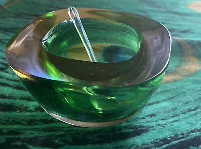 Italian Green Murano Glass Bowl Hand-blown 1960s Vintage With Tiny Glass Mixer • £35